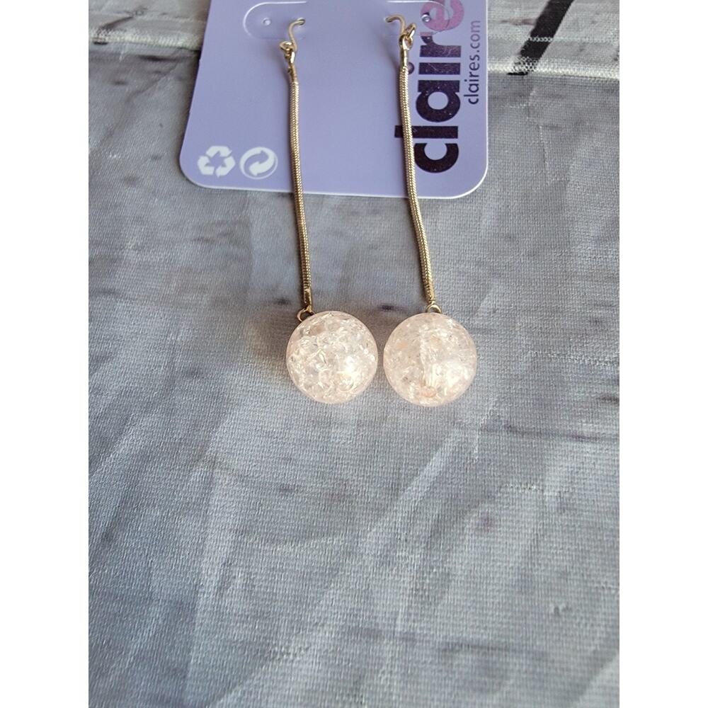 Claire's Elegant Silver Tone and Light Pink Dangle Earrings